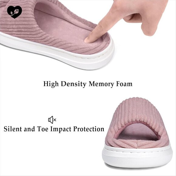 Memory Foam Open Bedroom Corduroy Lightweight Cloud Slide Shoes Comfy for Women - Picture 4 of 7
